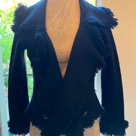 Cullen Light Wool Fringed Black Jacket - Picture 2 of 7